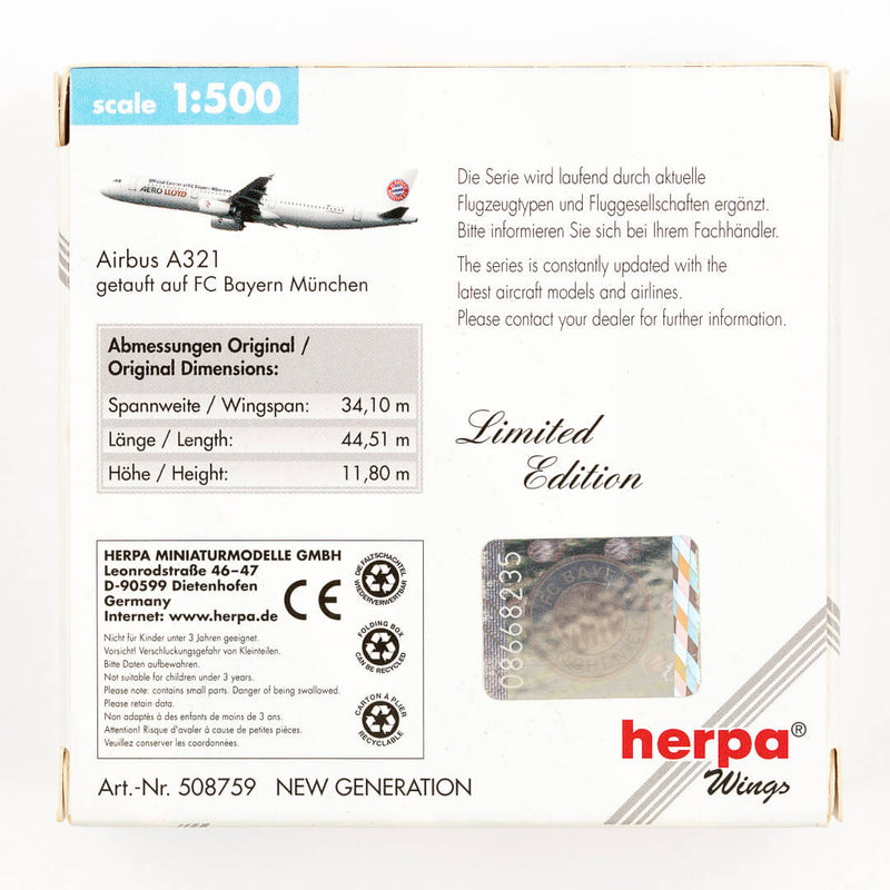 Herpa - 1:500 Airbus A321 "FC Bayern" Aero Lloyd | Limited Edition