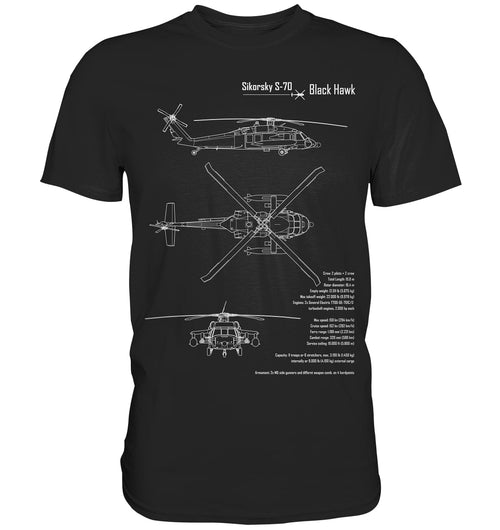 Black Hawk Helicopter Blueprint T Shirt schwarz / black