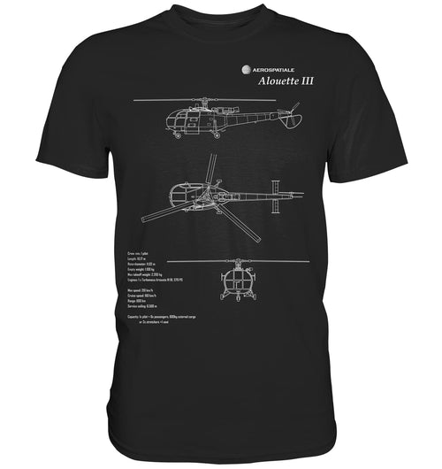  Alouette III Helicopter Blueprint T Shirt schwarz/ black