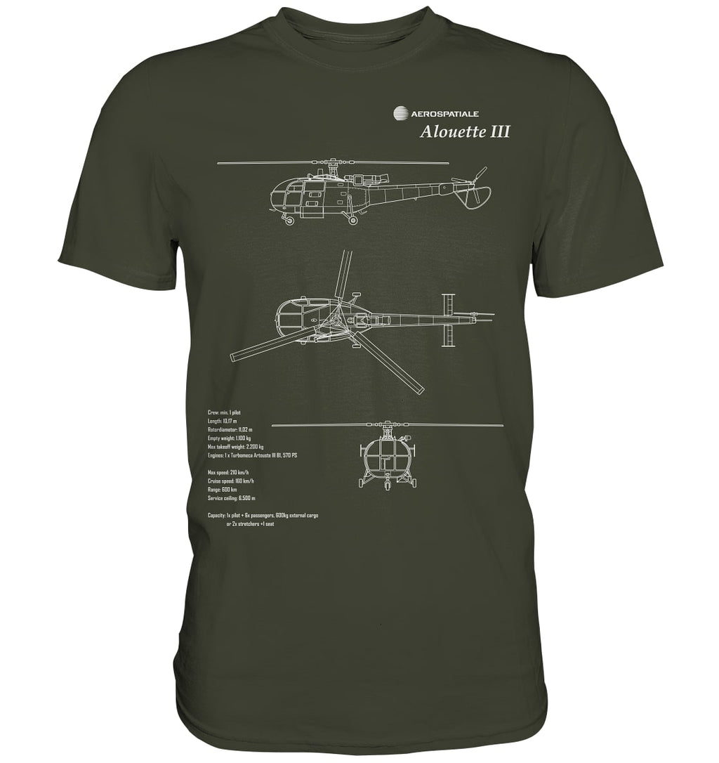 Alouette III Helicopter Blueprint T Shirt olivgrün / olive green