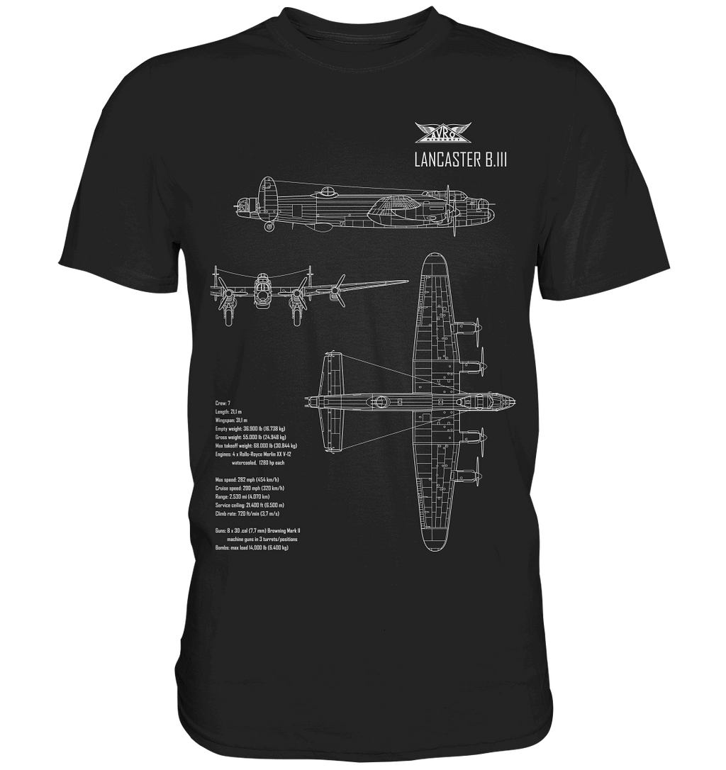 Lancaster Bomber Blueprint T Shirt schwarz / black