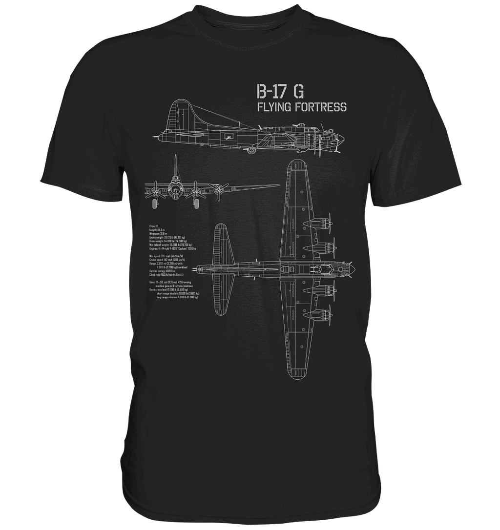 B17 Flying Fortress Blueprint T Shirt schwarz / black