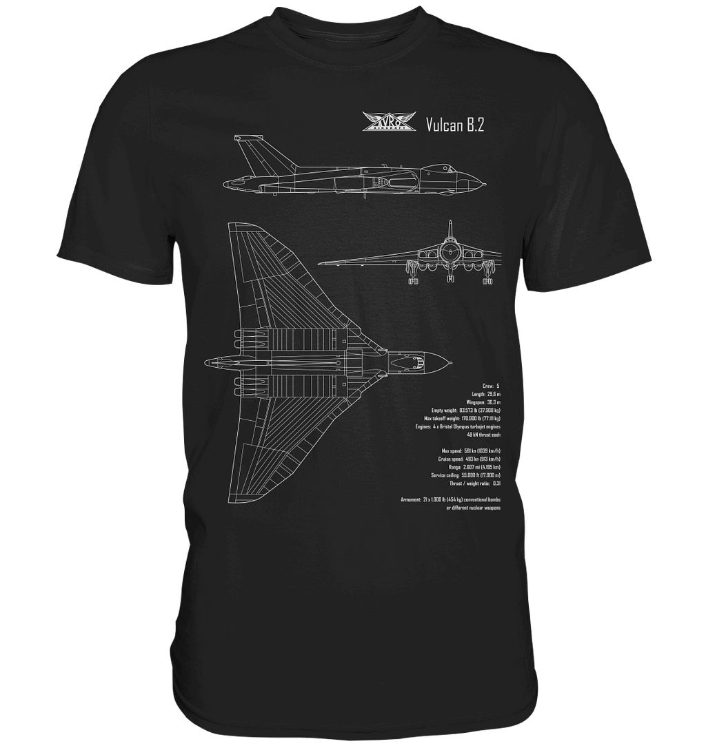 Avro Vulcan Bomber Blueprint T Shirt schwarz / black