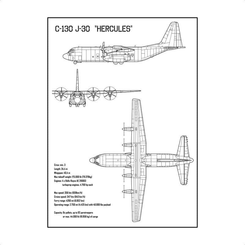 C130 Hercules Blueprint Poster Design