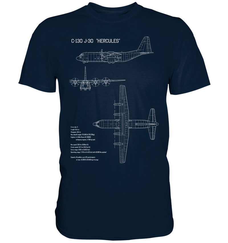 C-130 J Hercules Blueprint T Shirt dunkelblau / dark blue