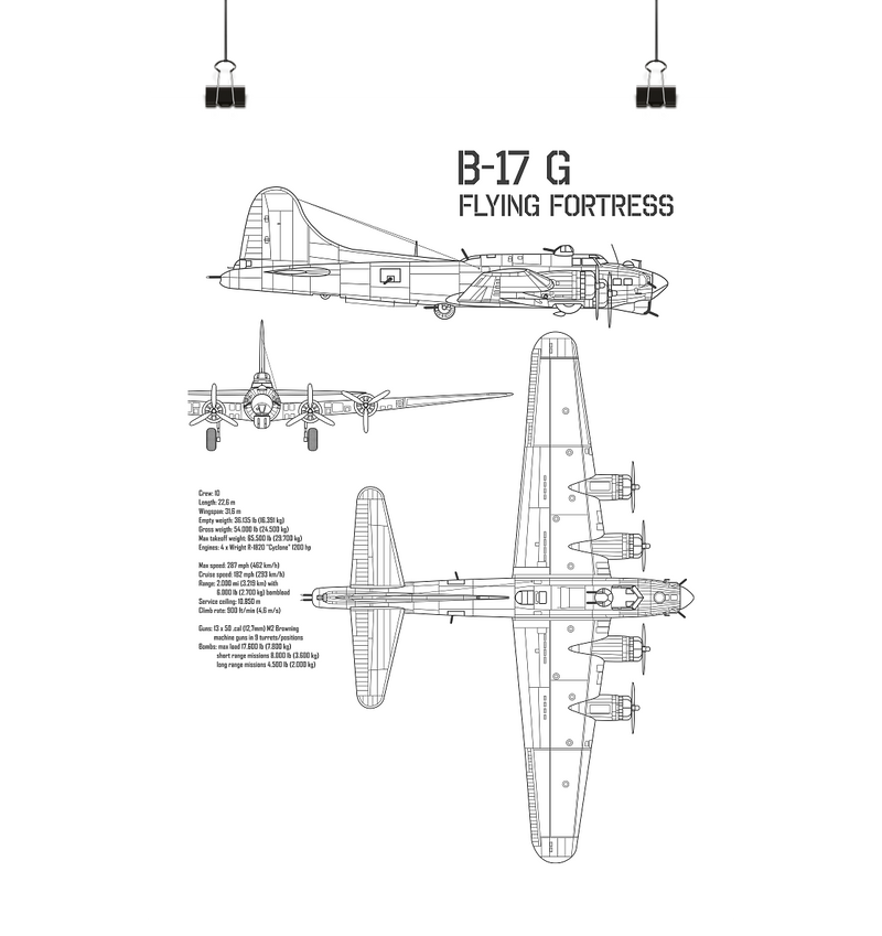 B-17 Flying Fortress Bomber Blueprint Poster Design