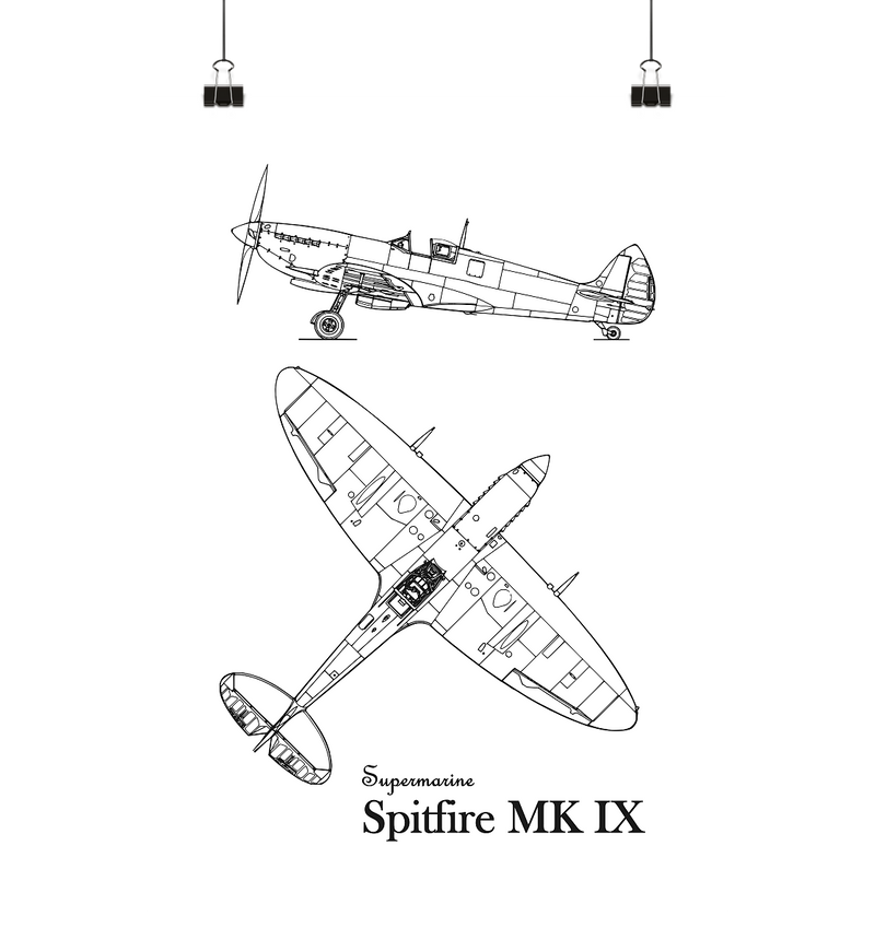 Supermarine Spitfire Blueprint Poster Design