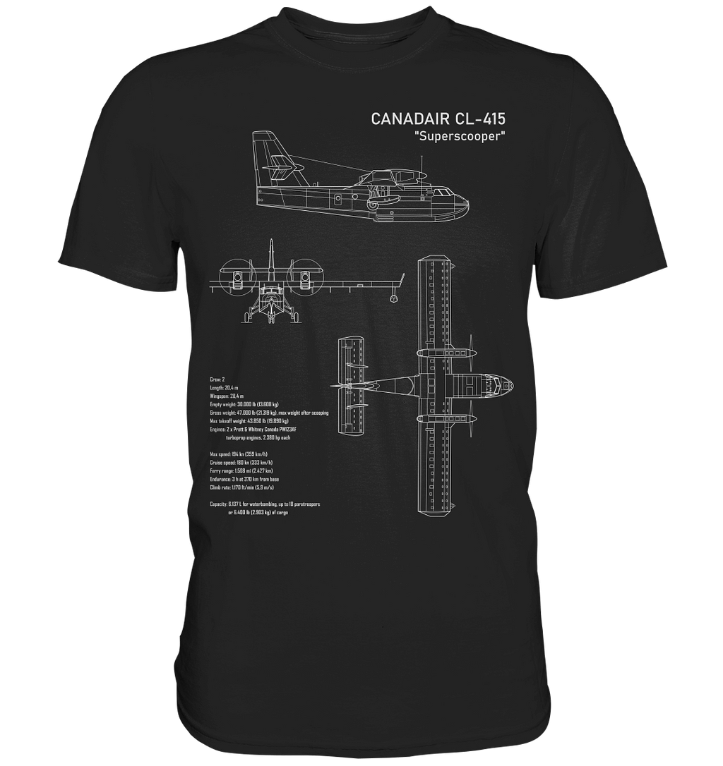 Canadair CL415 Blueprint T Shirt schwarz / black