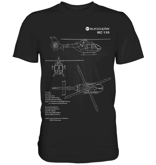 Eurocopter EC135 Blueprint T Shirt schwarz / black