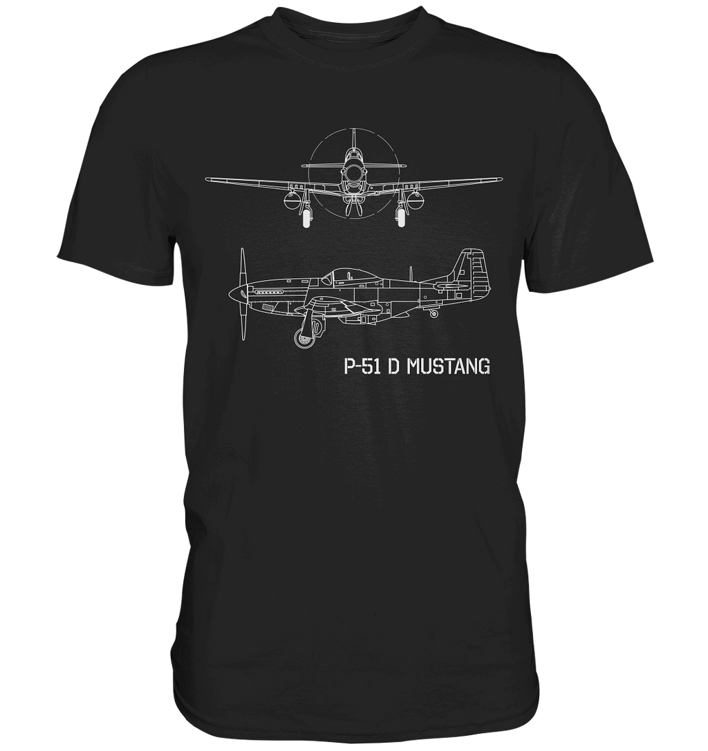 P51 Mustang Blueprint T Shirt schwarz / black