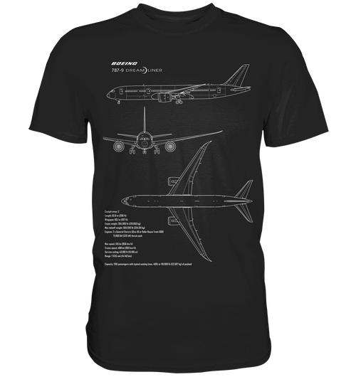Boeing 787 Dreamliner Blueprint T Shirt schwarz / black