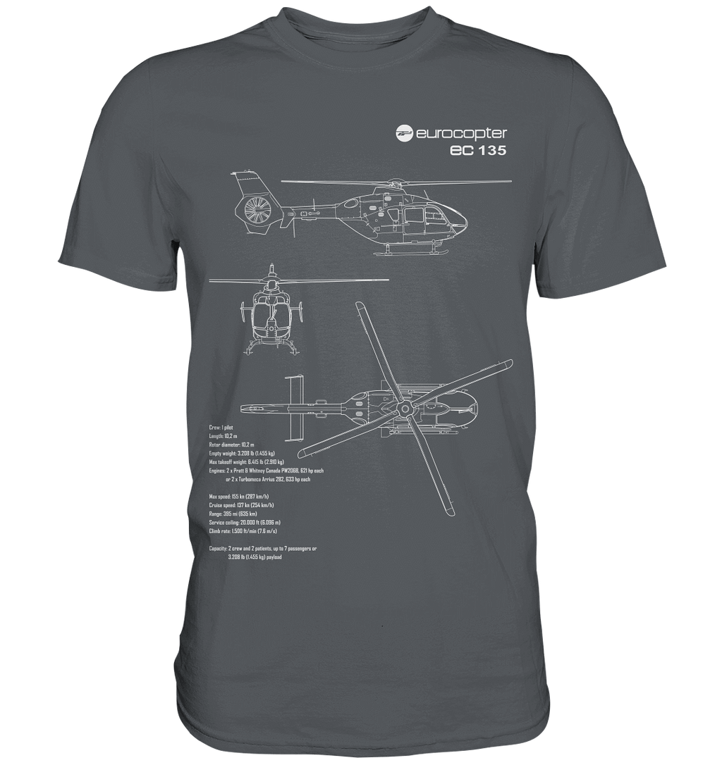 Eurocopter EC135 Blueprint T Shirt grau / grey