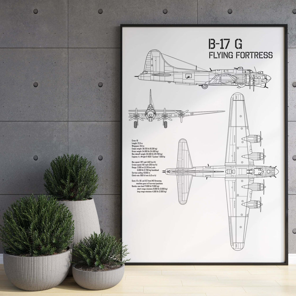 B-17 Flying Fortress Bomber Blueprint Poster Beispielbild / example picture